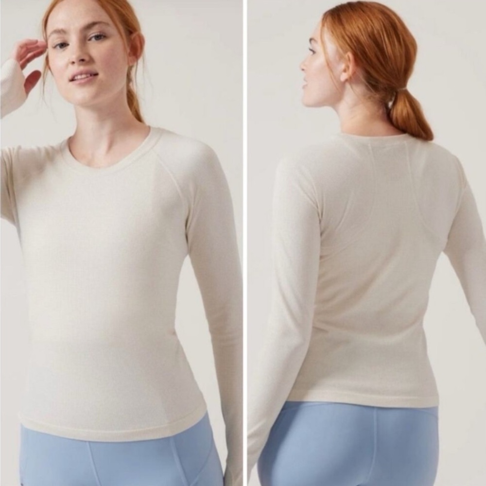 Athleta Momentum Cream Sparkle Long Sleeve Top Women’s Size XS